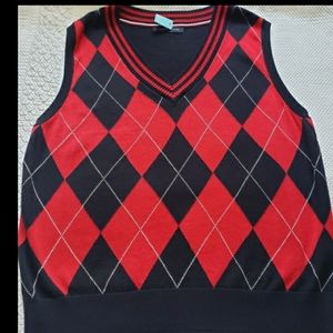 Tommy Hilfiger Argyle Plaid Sweater Vest Cotton Blend Black Red White Sz L